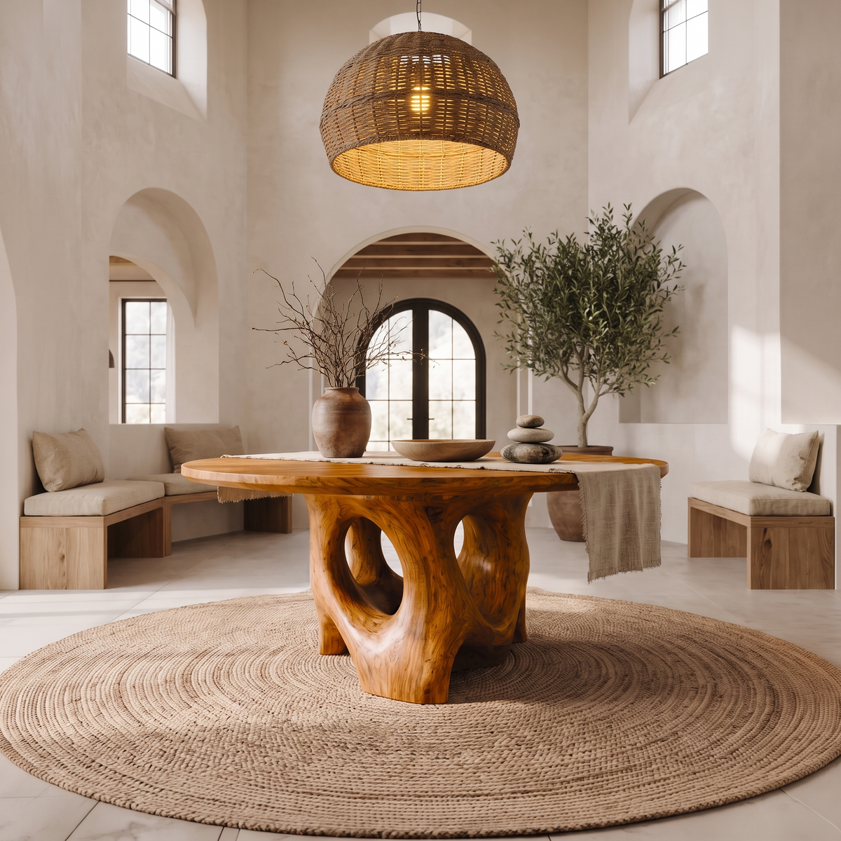 Natural Foyer Center Table With Organic Spiral Form For Entryway And Living Room