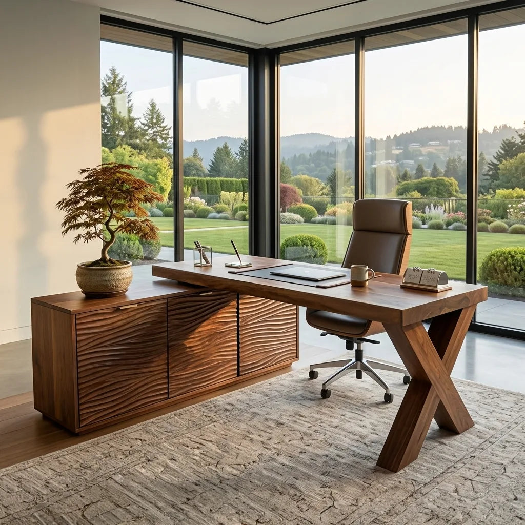 Modern L Shaped Desk With X Leg For Luxury Home Office