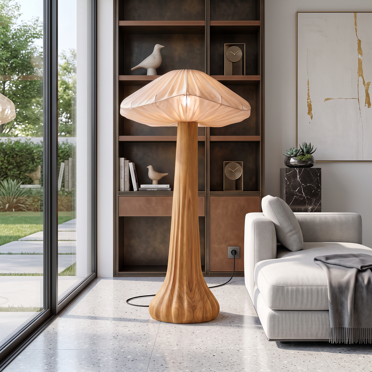 Contemporary Floor Lamp Organic Mushroom Design Reading Corner