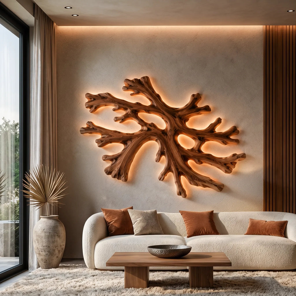Sculptural Wood Wall Light Branch Form For Luxury Living Room