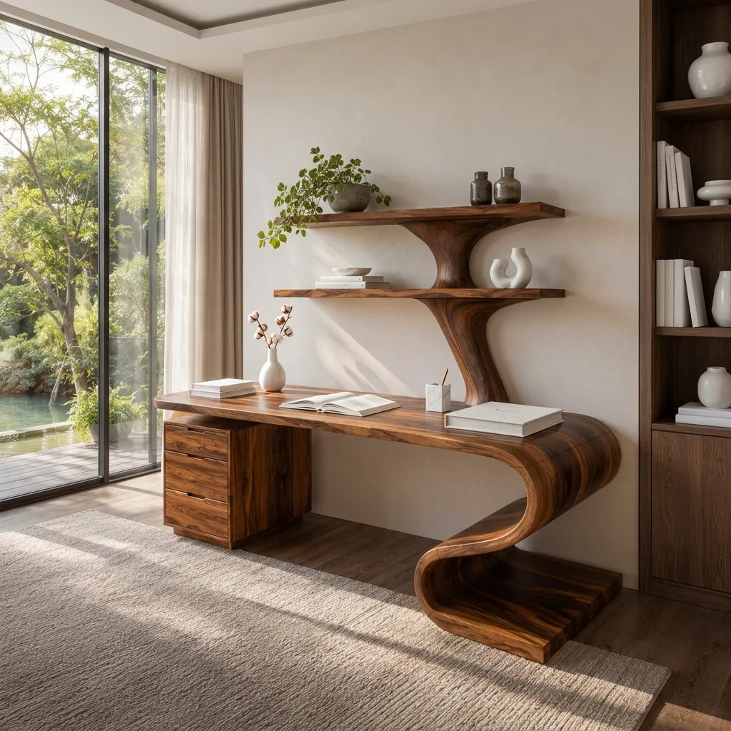 Modern Desk With S Curve Sculptural Base For Luxury Office