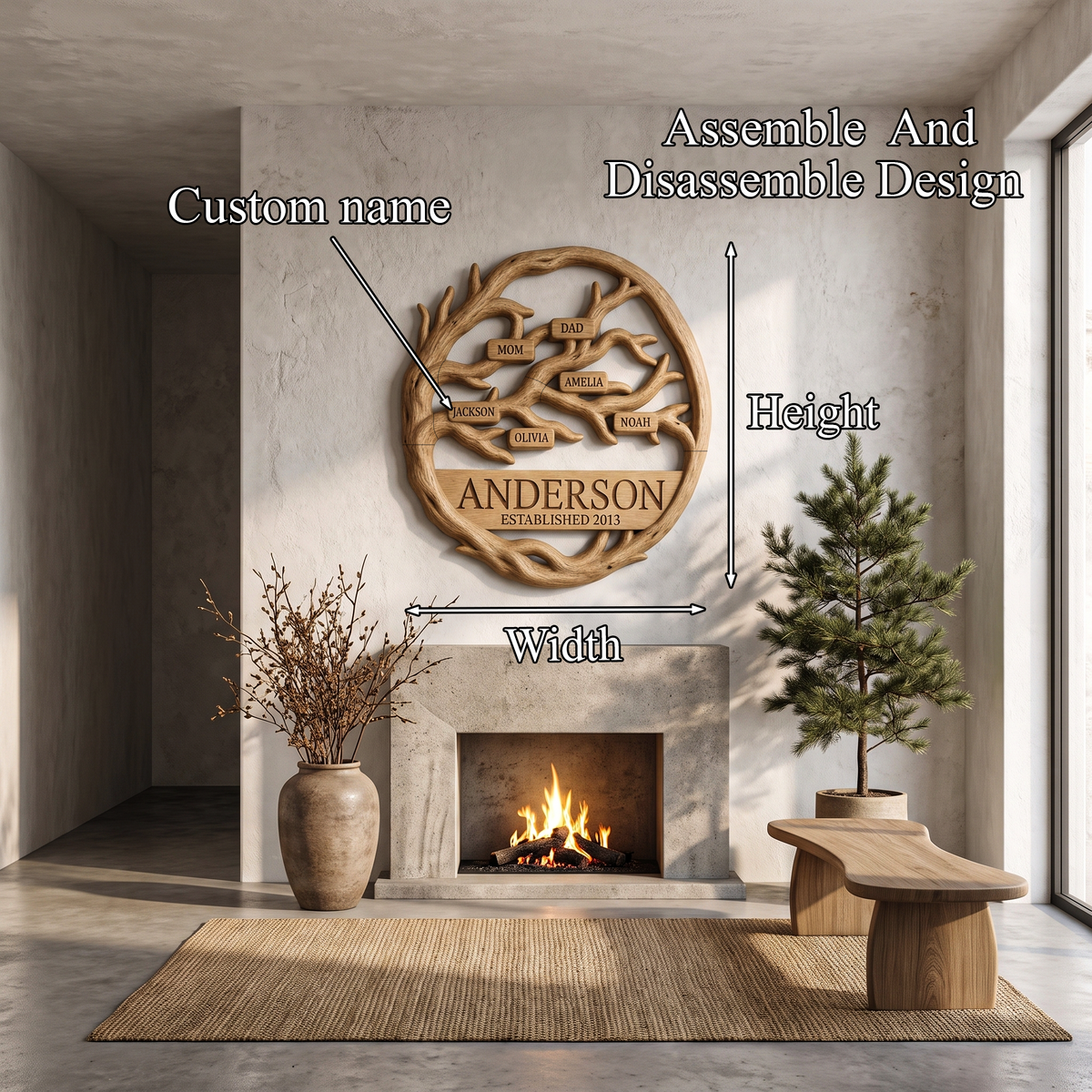 Organic Personalized Family Tree Wall Decor For Living Room And Entryway