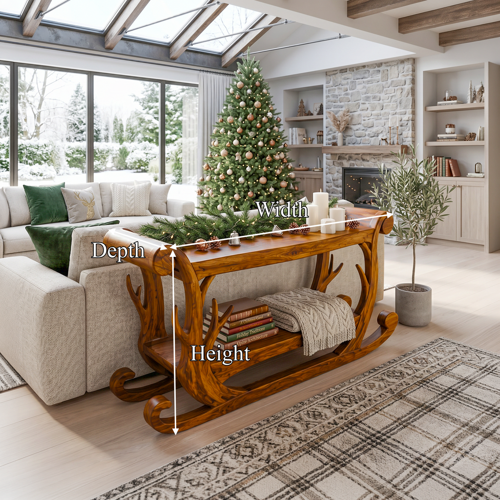 Rustic Console Table With Christmas Sleigh Inspired Design For Entryway And Hallway