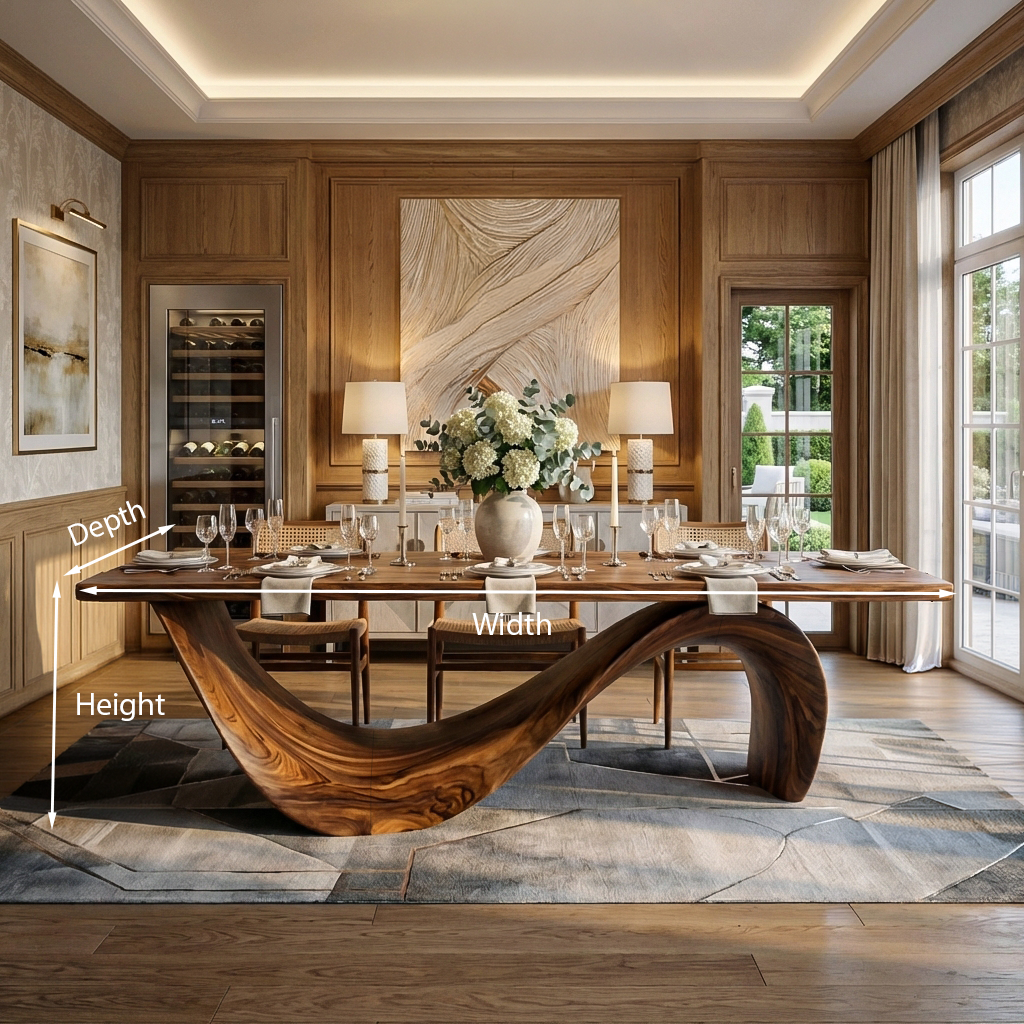 Modern Wooden Dining Table With Curved Base For Dining