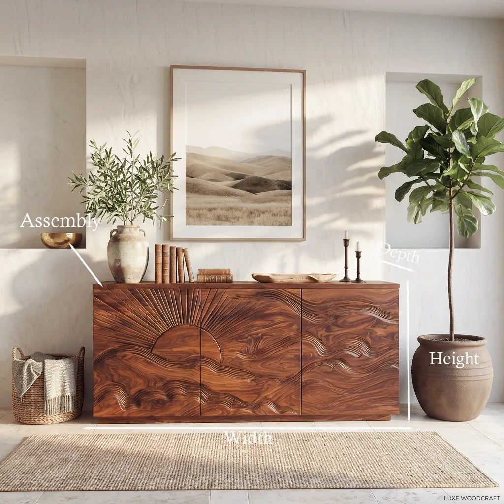 Modern Sideboard Rising Sun Flowing Line Carved Doors For Entryway