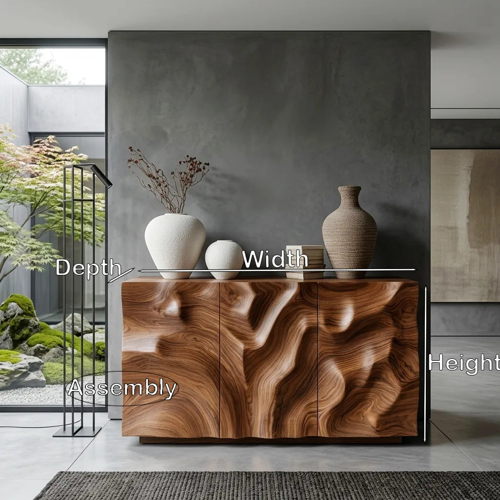 Contemporary Sculptural Relief Wood Sideboard For Home