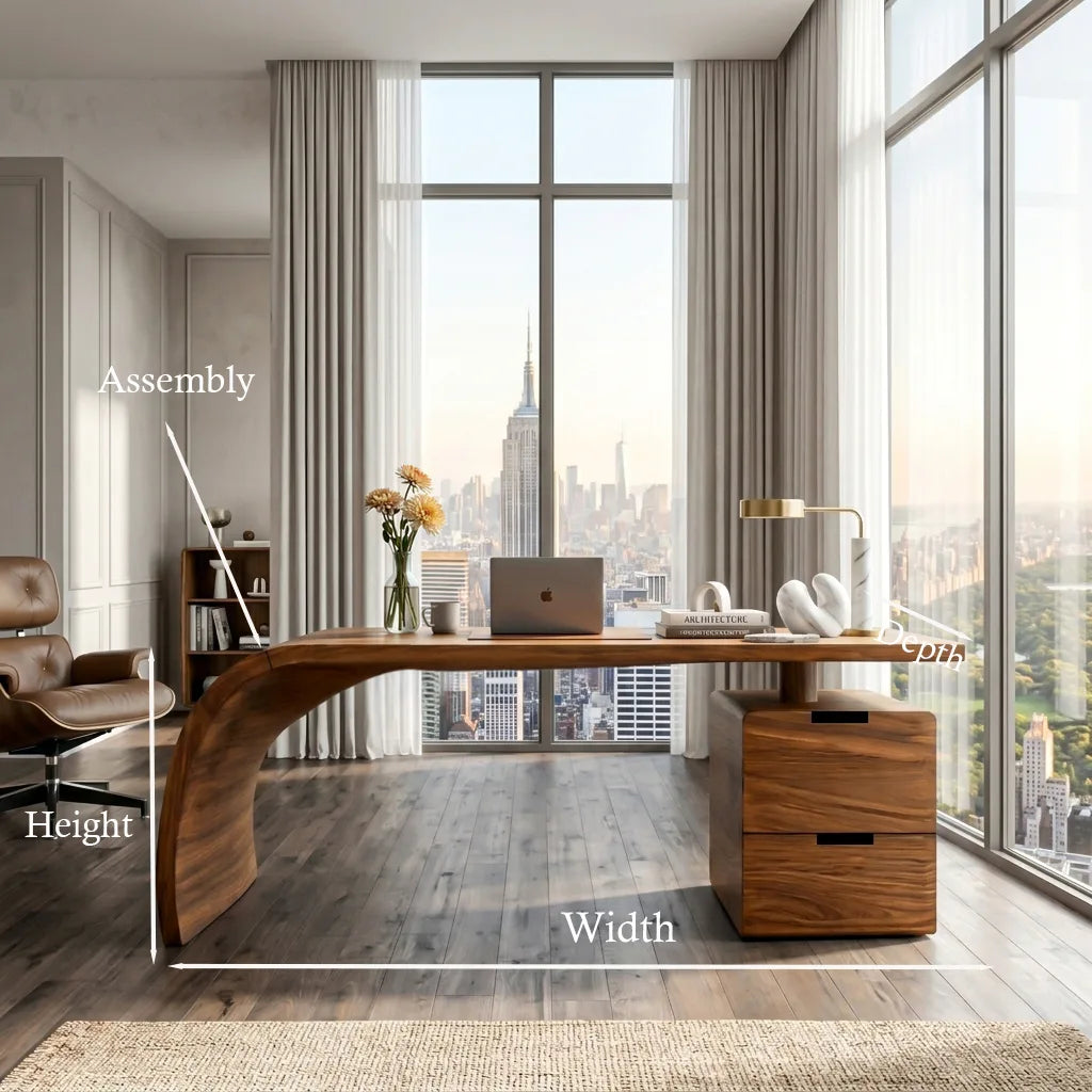 Contemporary Wooden Desk With Curved Waterfall Base For Home Office