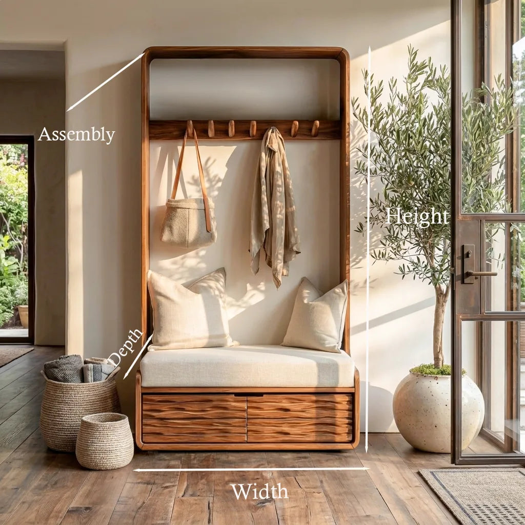 Modern Storage Bench With Coat Rack And Shelving For Home