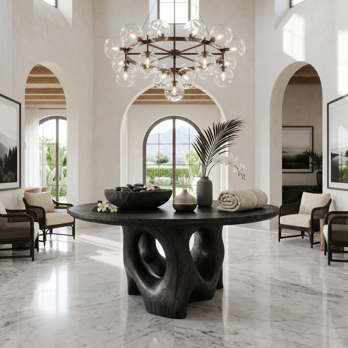 Natural Foyer Center Table With Organic Spiral Form For Entryway And Living Room