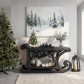 Rustic Christmas Console Table With Reindeer Sleigh Design For Entryway