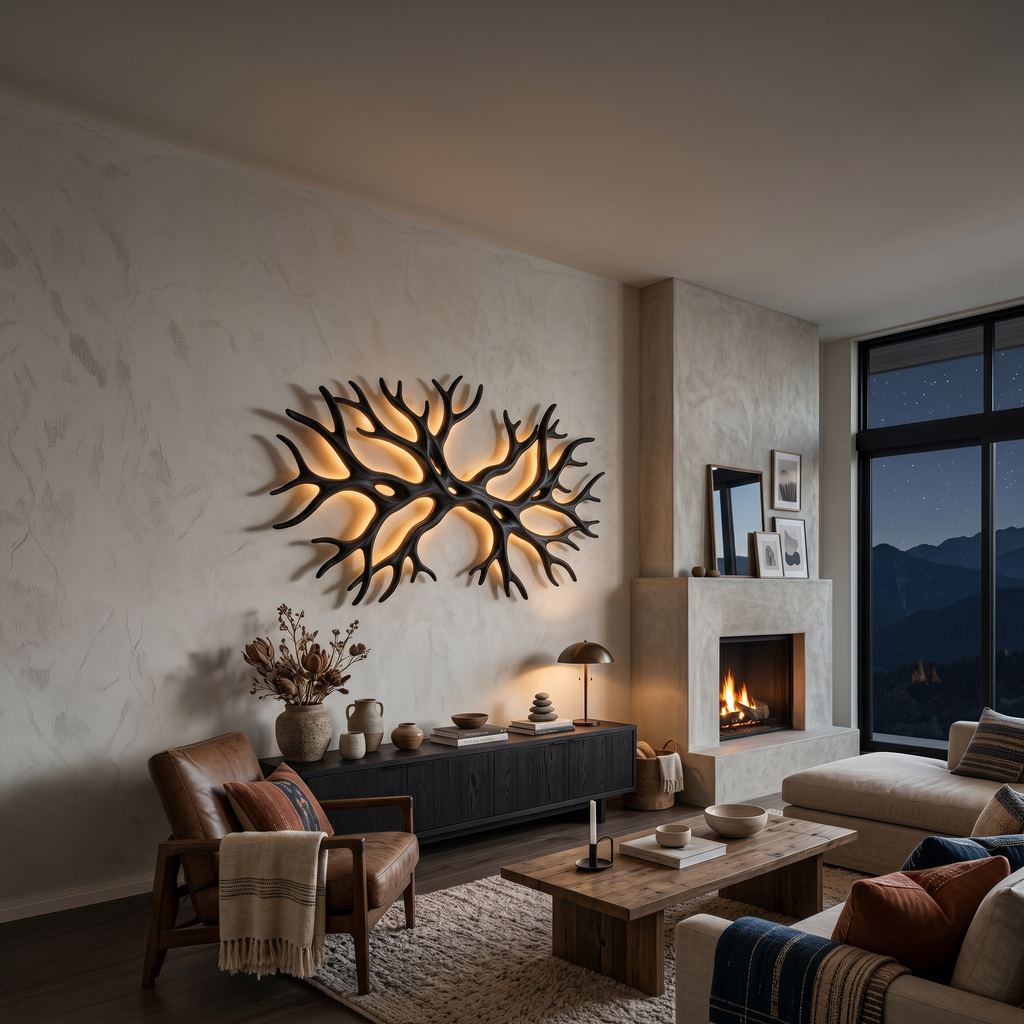 Organic Wooden Wall Light With Branch Shape For Rustic Bedroom