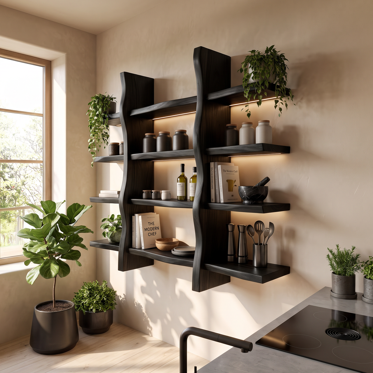 Rustic Organic Wood Shelves For Spa Bathroom
