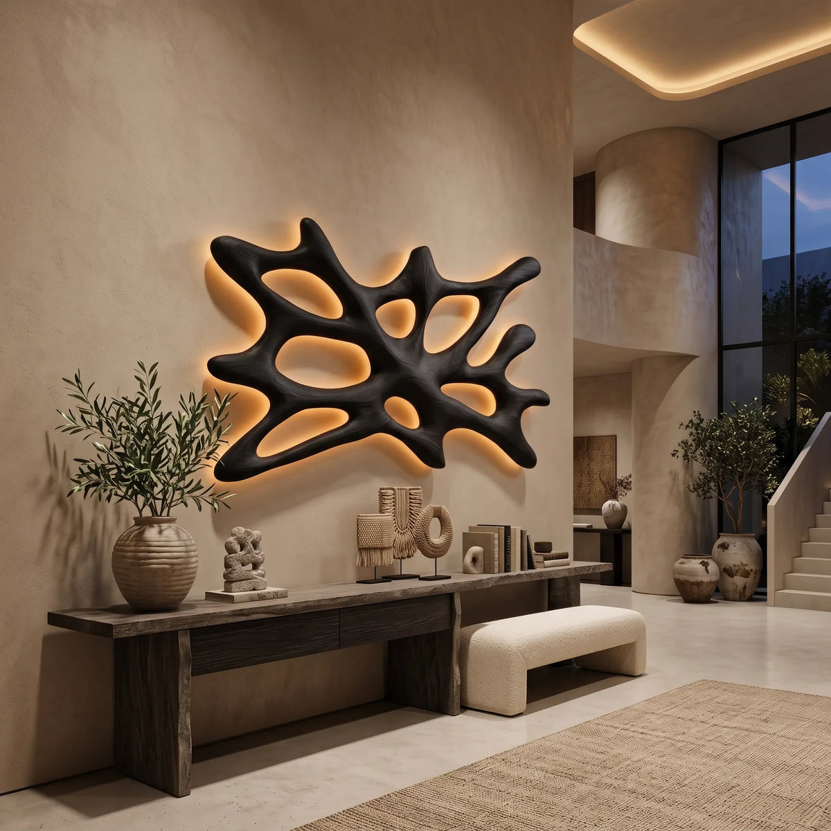 Organic Sculptural Wood Wall Sconce Abstract Form For Luxury Bedroom