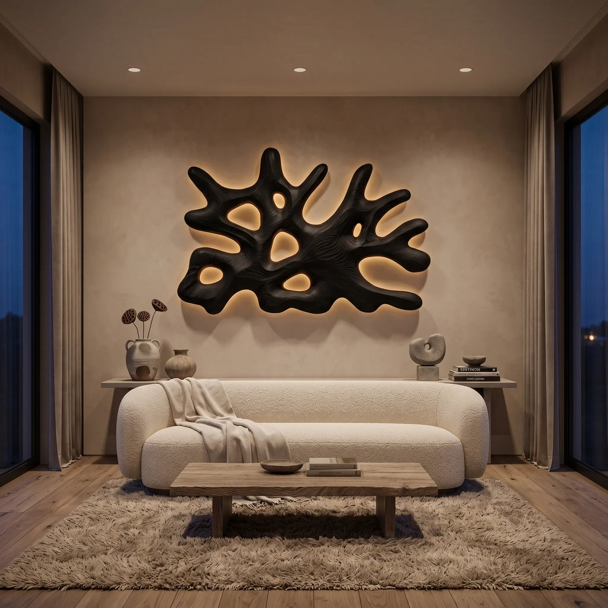 Organic Sculptural Wood Wall Light For Luxury Living Room