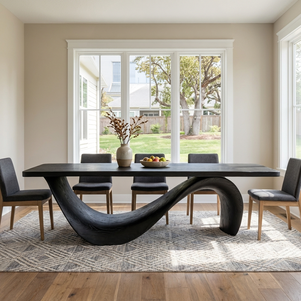 Modern Wooden Dining Table With Curved Base For Dining