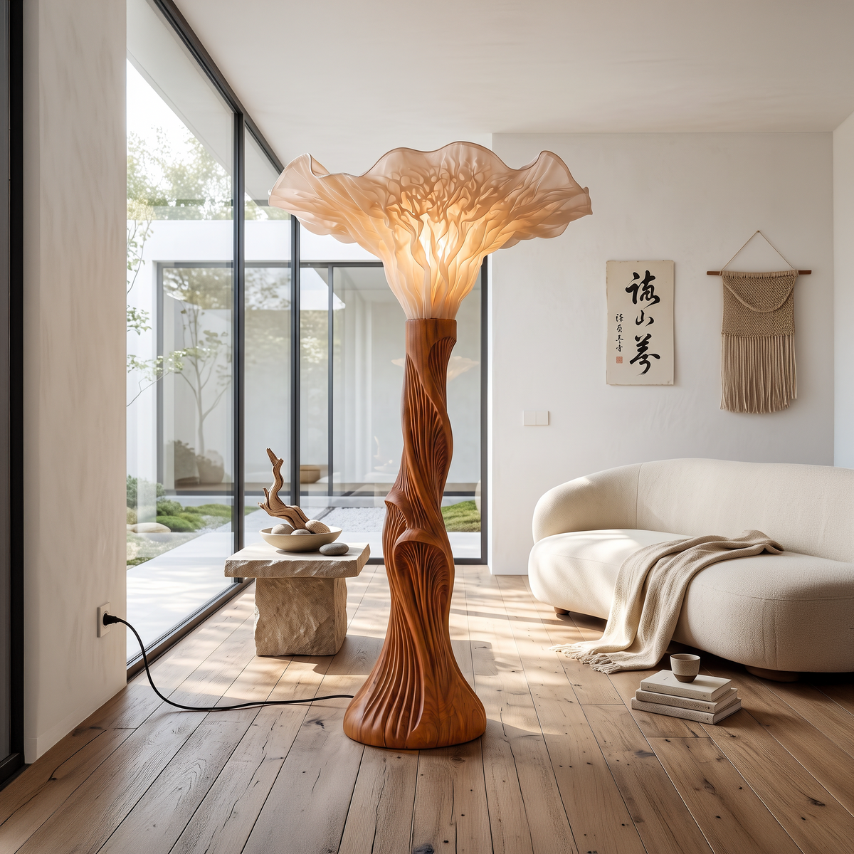 Boho Floor Lamp Blooming Mushroom Shade Reading Nook