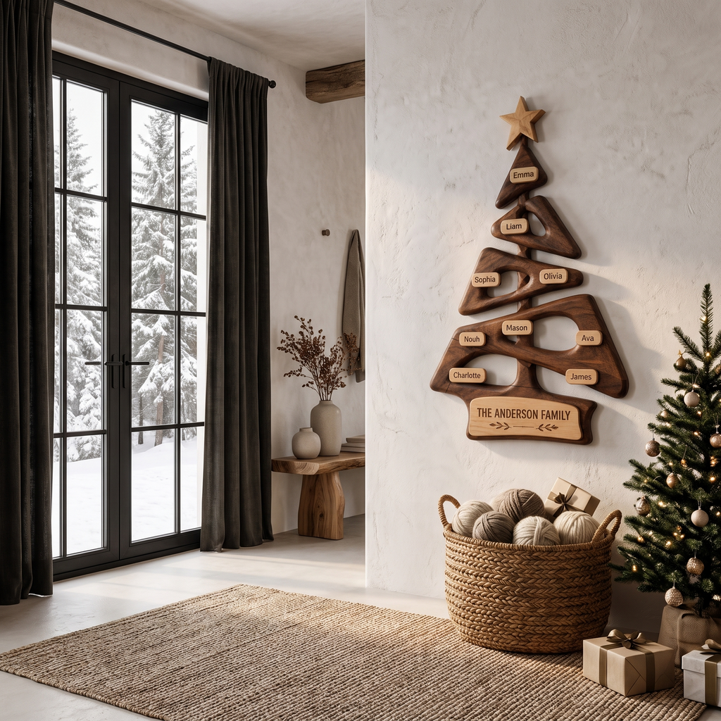 Organic Family Tree Wall Art With Custom Family Name Sign For Living Room And Foyer