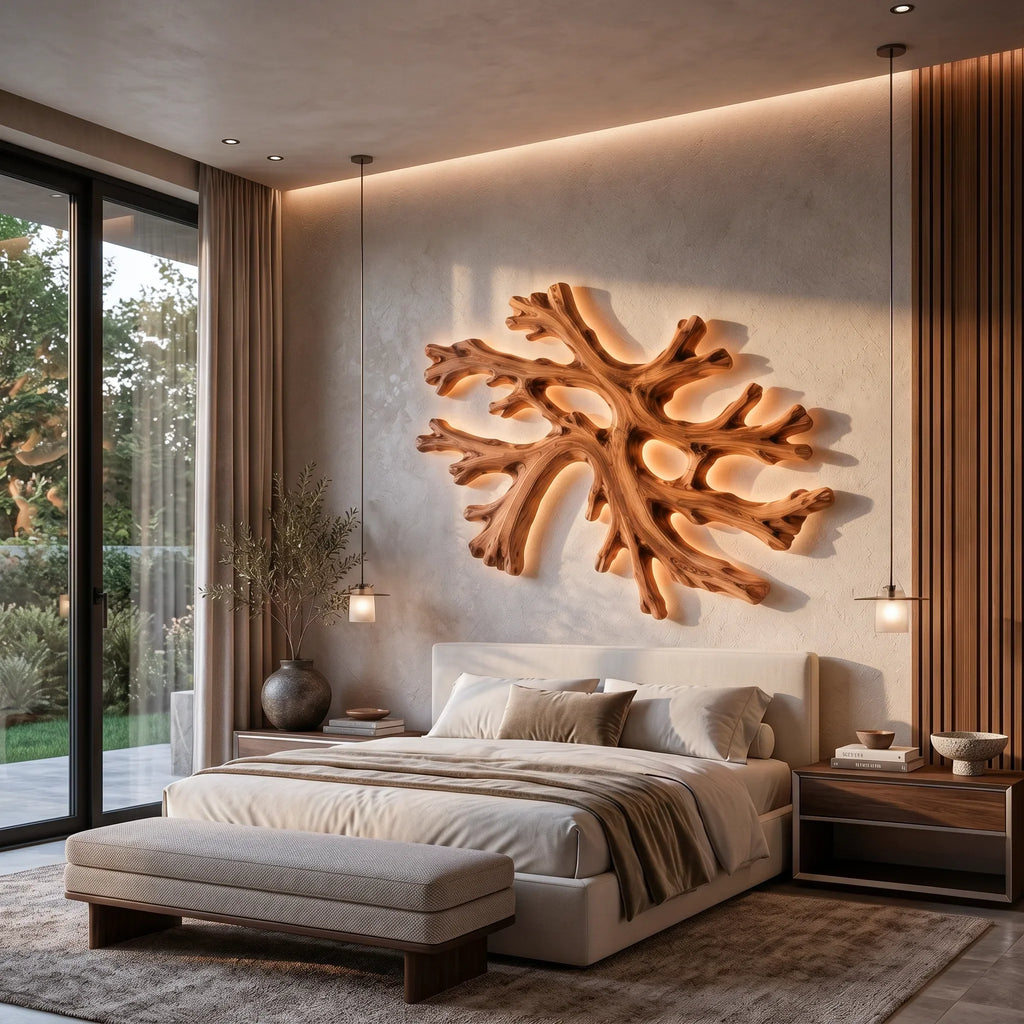 Sculptural Wood Wall Light Branch Form For Luxury Living Room