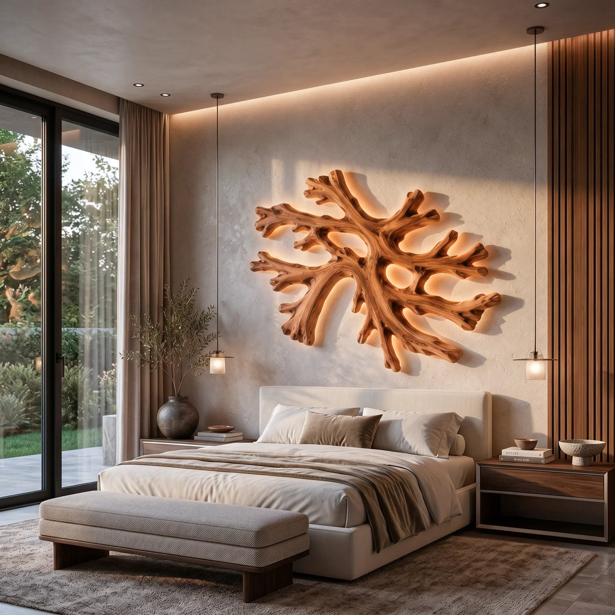 Sculptural Wood Wall Light Branch Form For Luxury Living Room