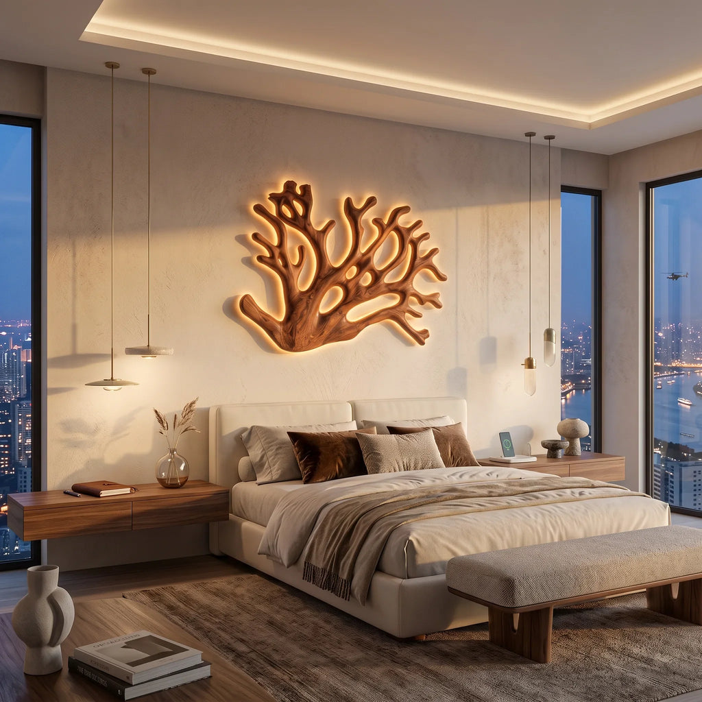 Rustic Sculptural Wood Wall Light Branch Form For Living Room