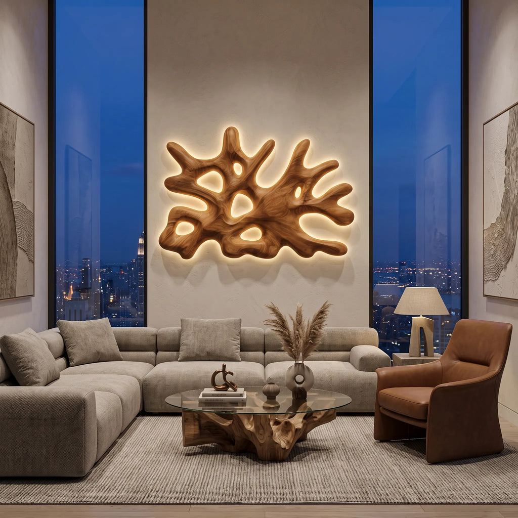 Organic Sculptural Wood Wall Light For Luxury Living Room