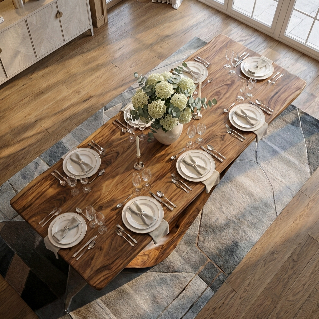 Modern Wooden Dining Table With Curved Base For Dining