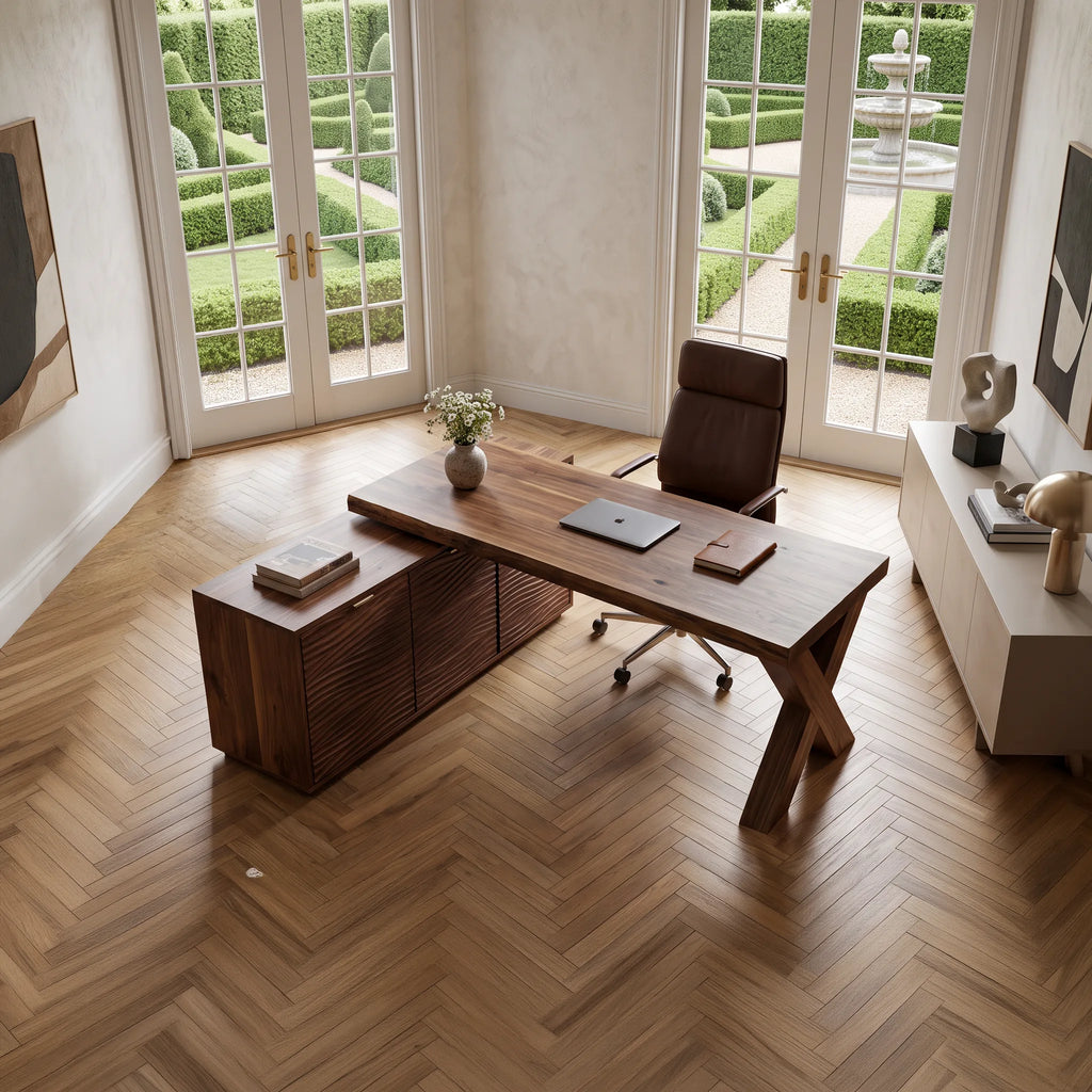 Modern L Shaped Desk With X Leg For Luxury Home Office
