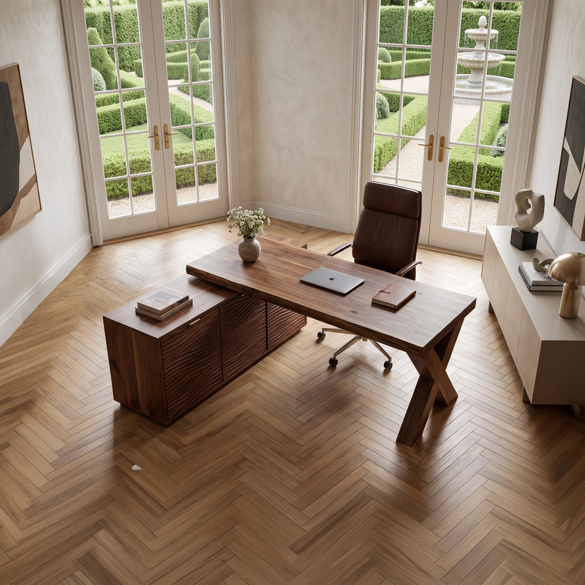 Modern L Shaped Desk With X Leg For Luxury Home Office