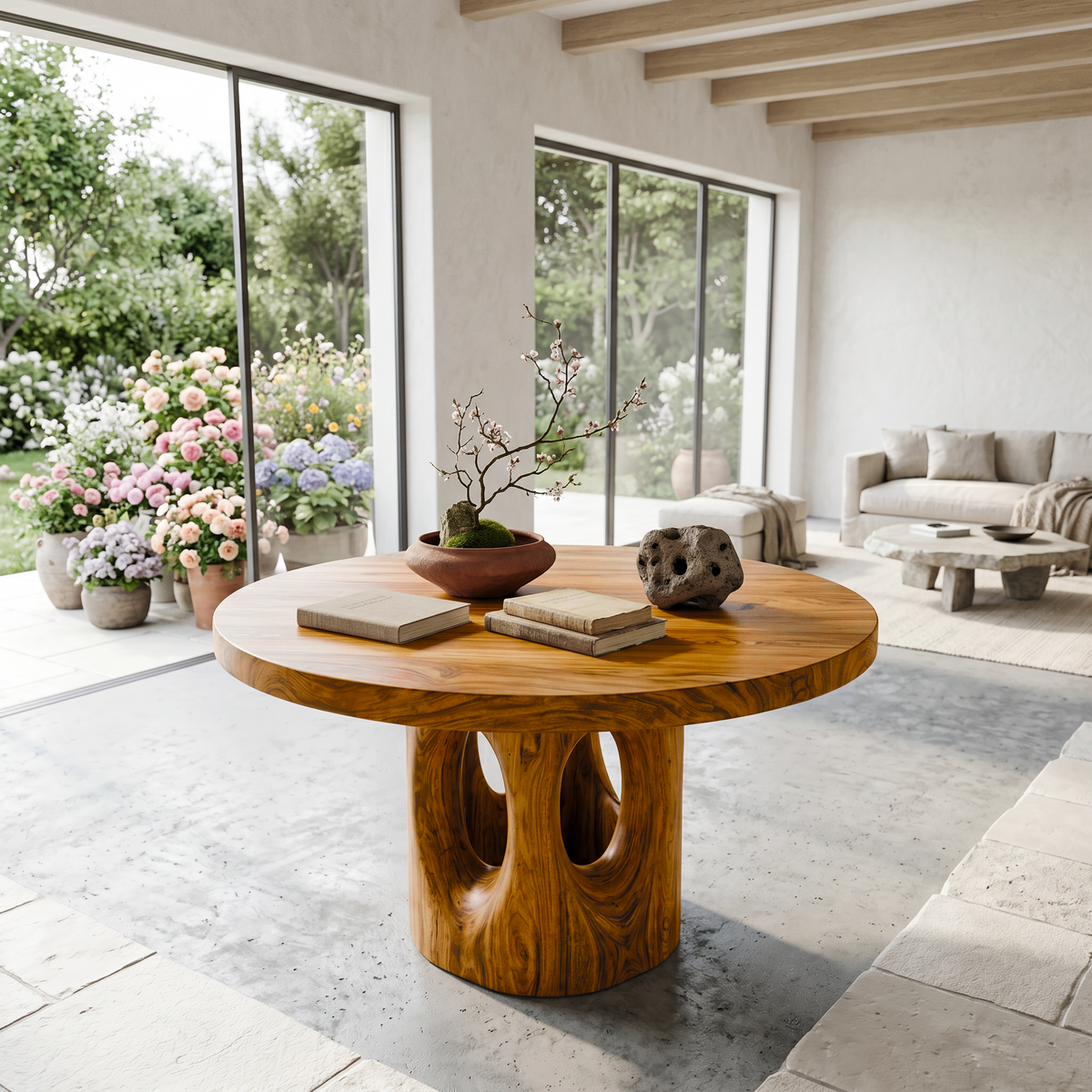 Rustic Foyer Center Table With Tree Stump Inspired Design For Entryway And Foyer