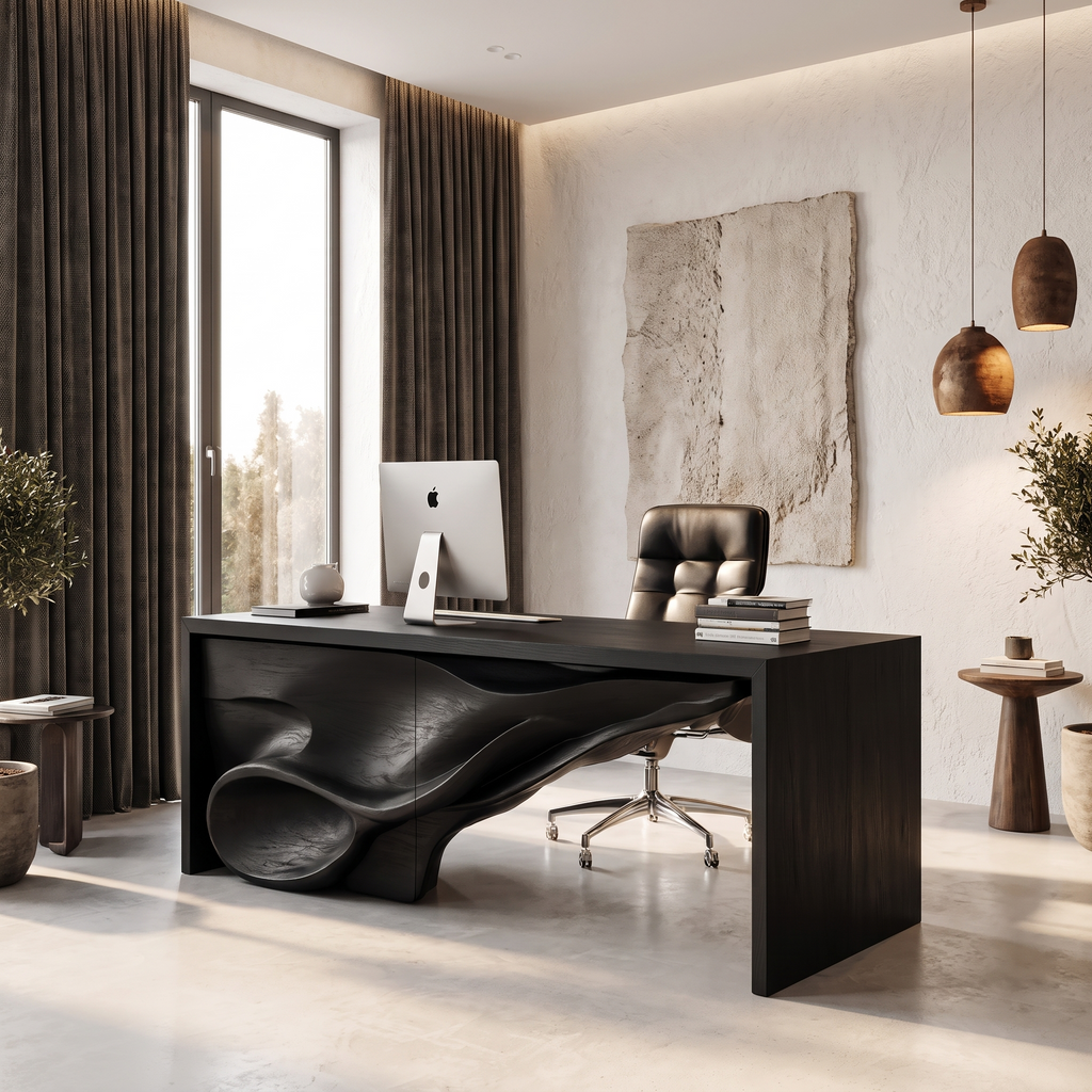 Sculptural Writing Desk Handcrafted Storage Design For Executive Home Office