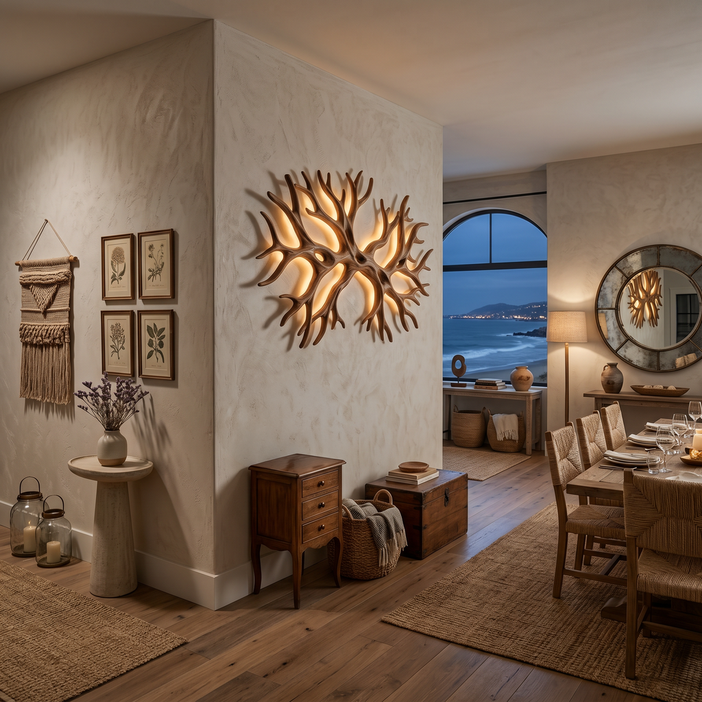 Organic Wooden Wall Light With Branch Shape For Rustic Bedroom