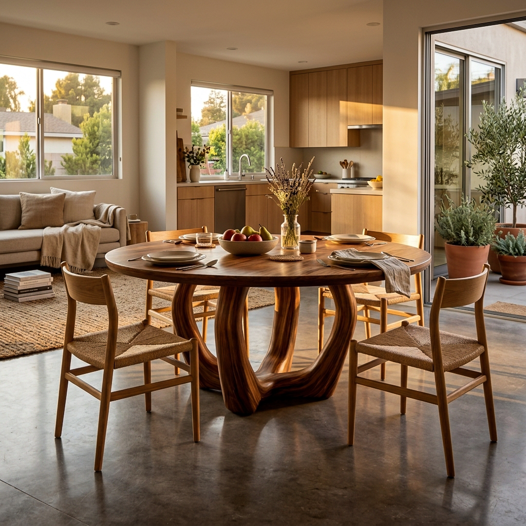 Elegant Wooden Round Dining Table For Dining Area