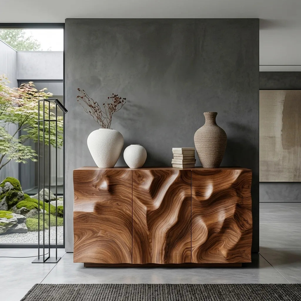 Contemporary Sculptural Relief Wood Sideboard For Home