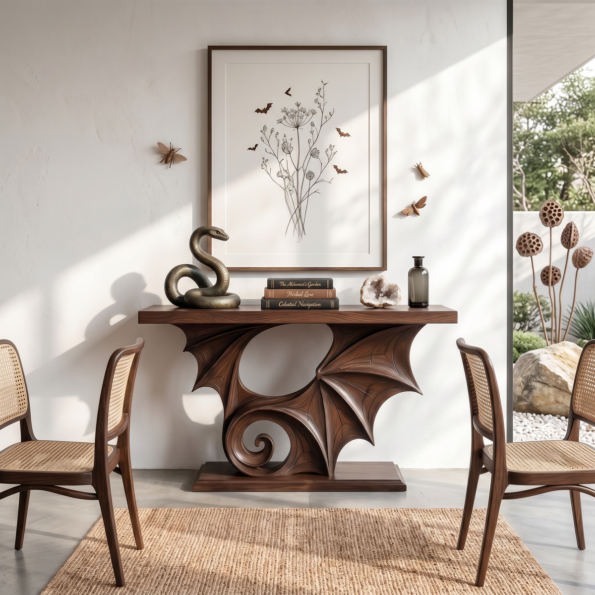 Gothic Halloween Console Table With Sculptural Bat Design For Entryway And Hallway