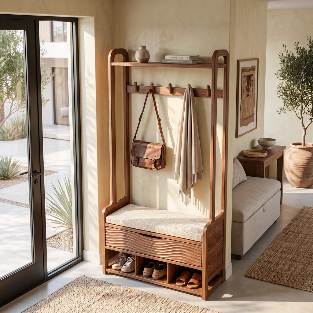 Modern Storage Bench With Hall Tree For Living Room