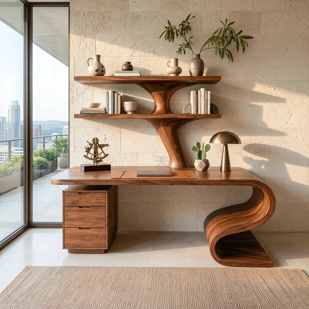 Modern Desk With S Curve Sculptural Base For Luxury Office