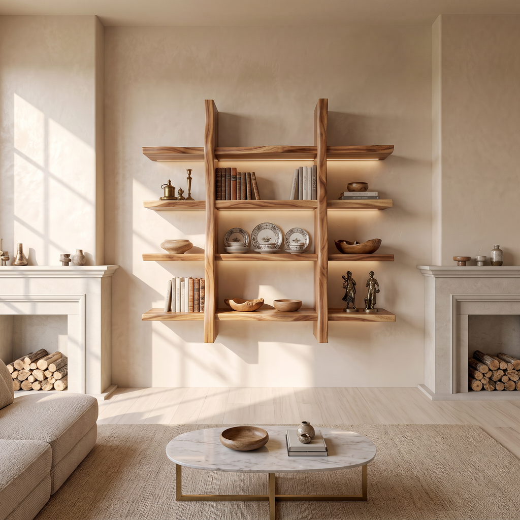 Rustic Organic Wood Shelves For Spa Bathroom