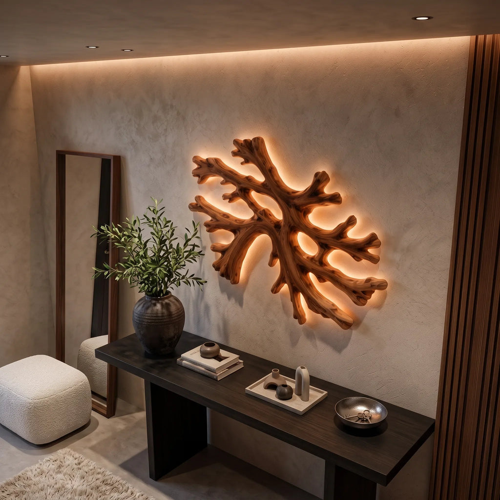Sculptural Wood Wall Light Branch Form For Luxury Living Room