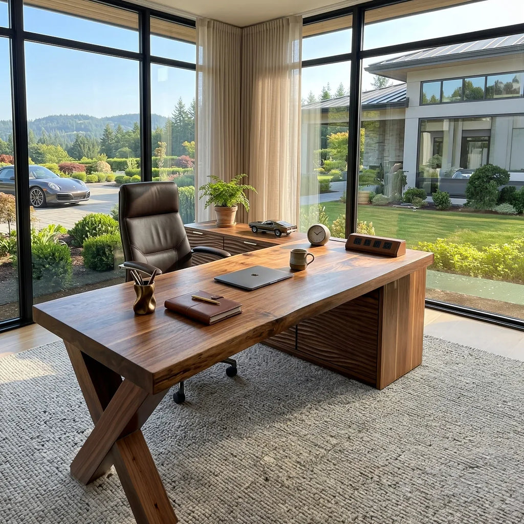 Modern L Shaped Desk With X Leg For Luxury Home Office