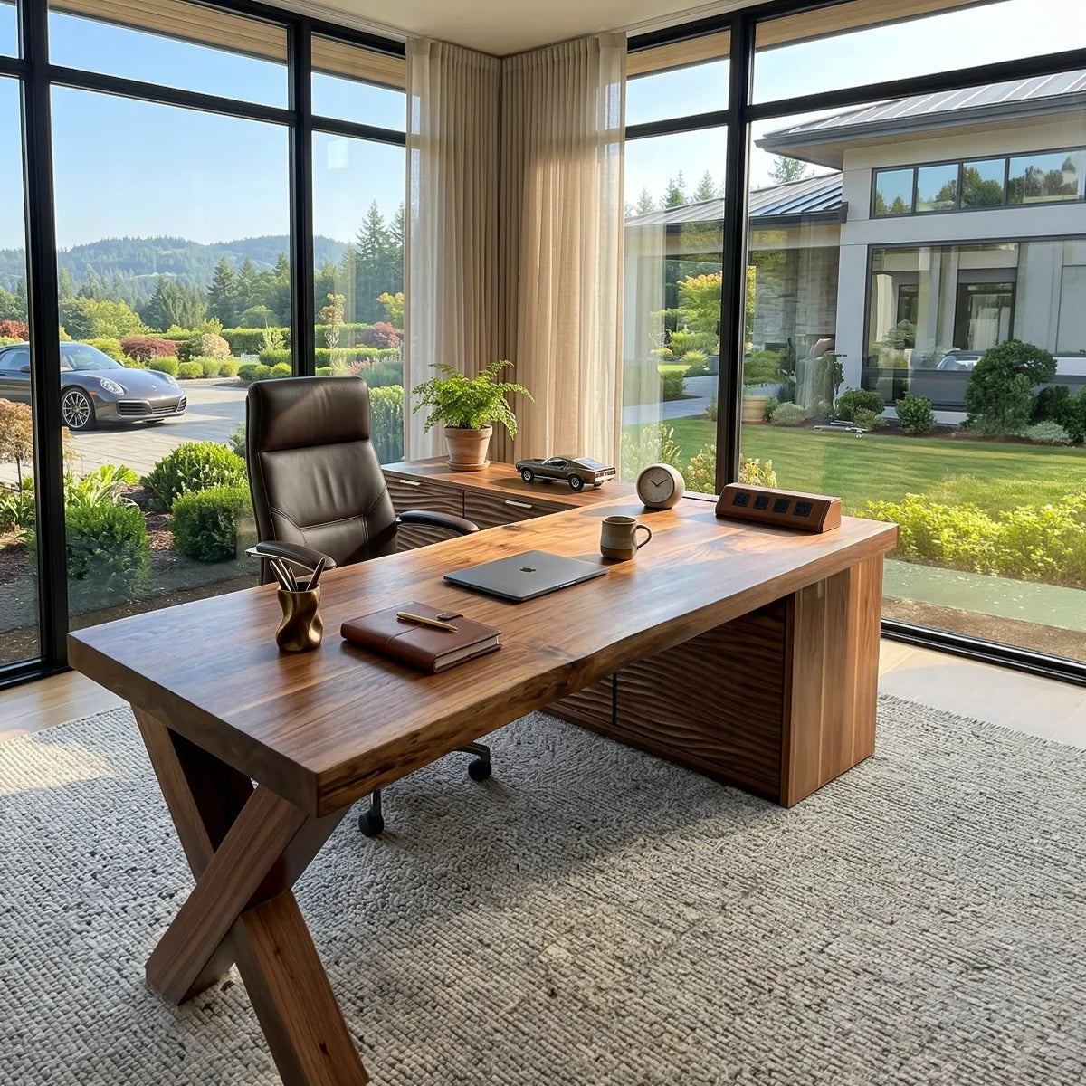 Modern L Shaped Desk With X Leg For Luxury Home Office